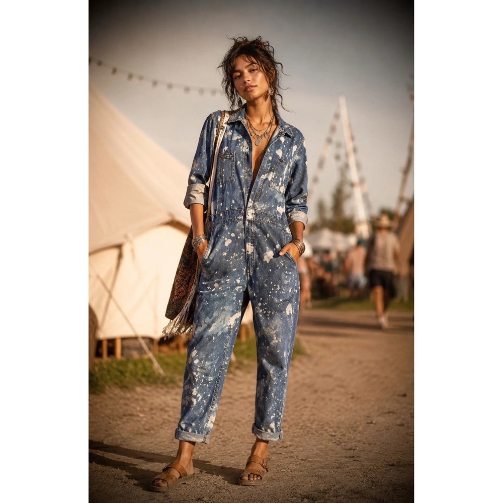 Lee Union-Alls Coveralls Women's Large Denim Splatter Great Fog Overalls